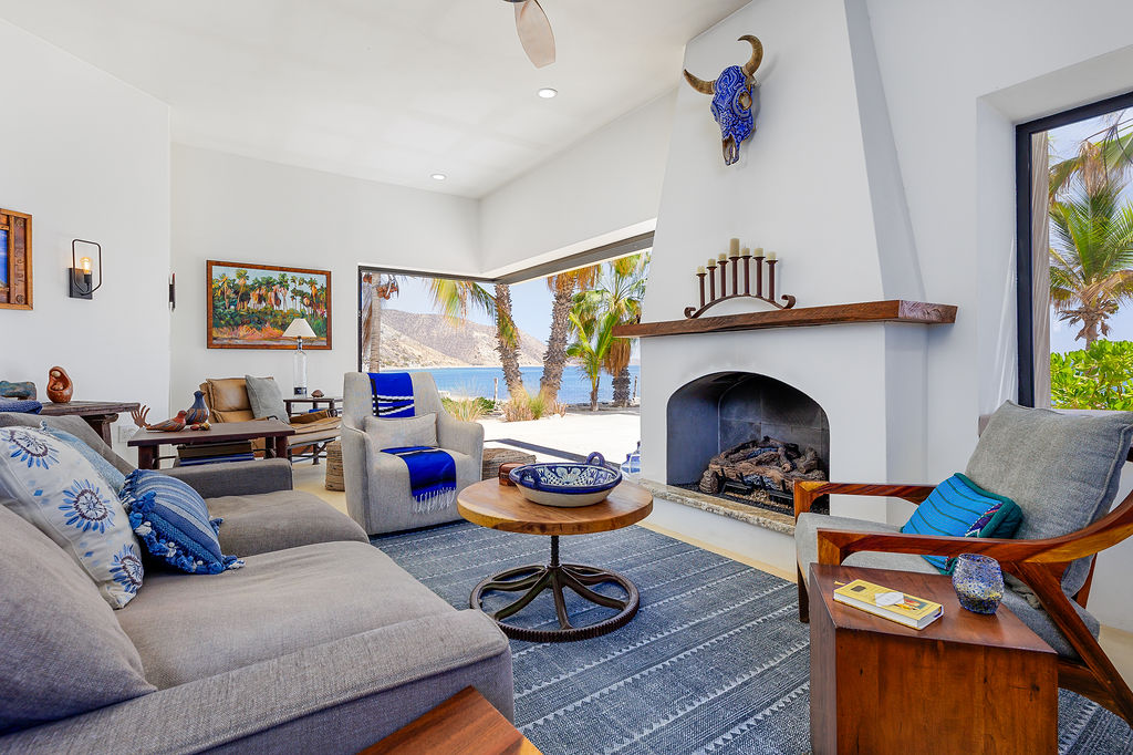 Indoor outdoor living space with ocean beyond